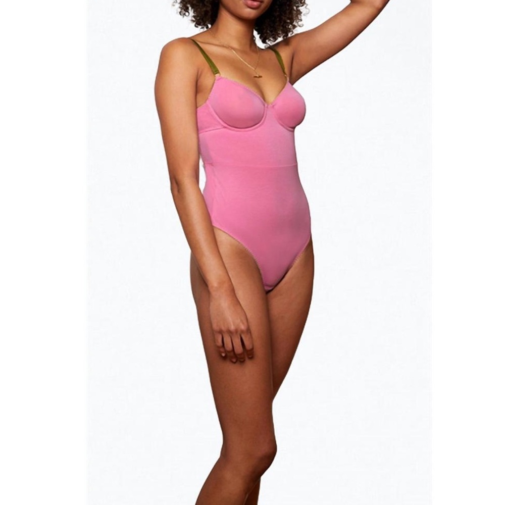 NEW DORA LARSEN thea organic cotton underwired bodysuit in pink